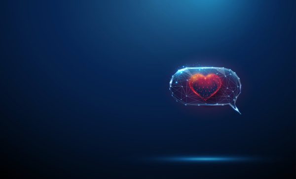 Balão de conversa com coração sobre chatbots de IA na China