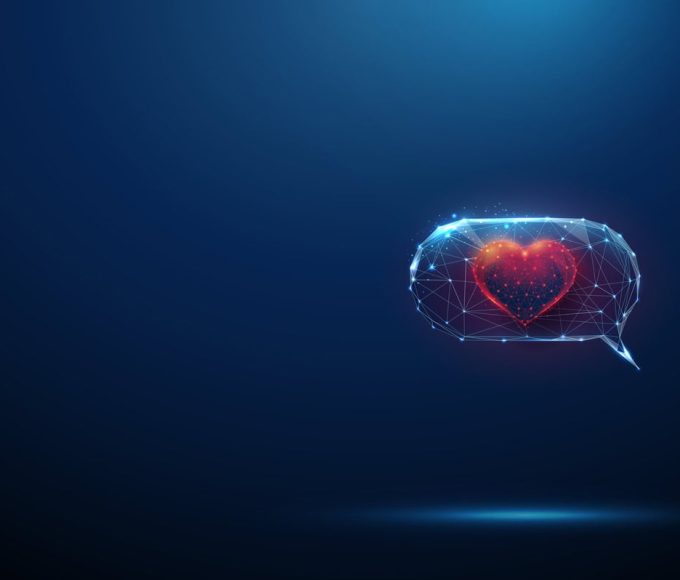 Balão de conversa com coração sobre chatbots de IA na China