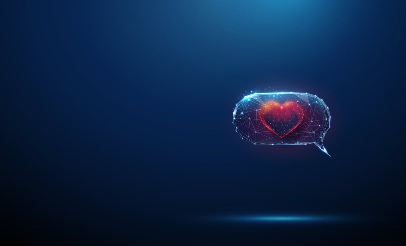 Balão de conversa com coração sobre chatbots de IA na China
