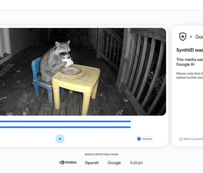 Interface do detector de IA do Google com vídeo de guaxinim analisado