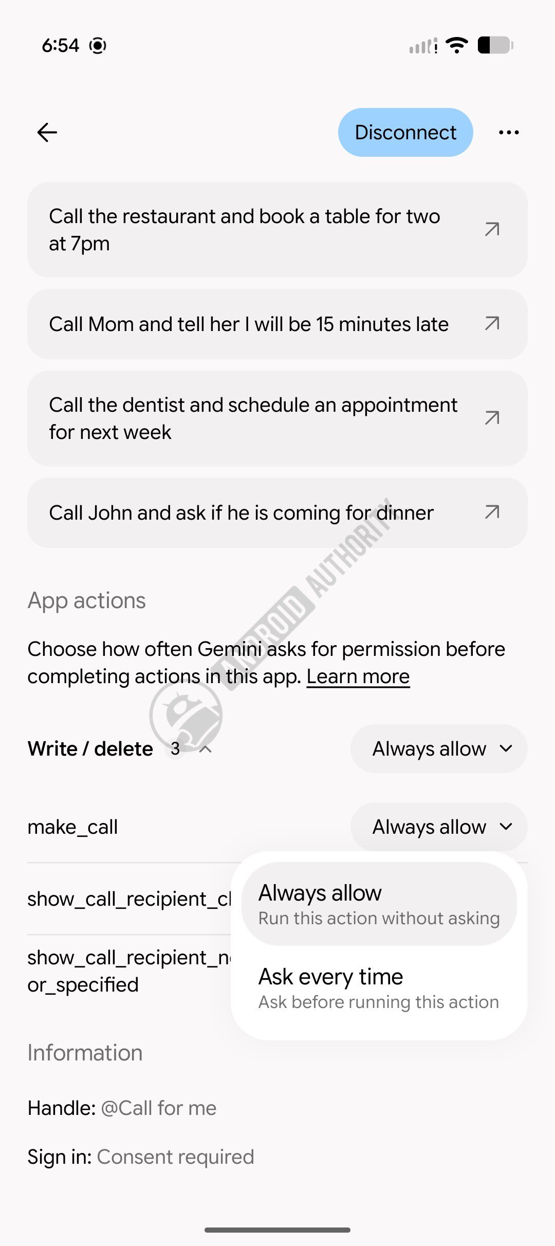 Controles do Gemini Calling para chamadas pessoais