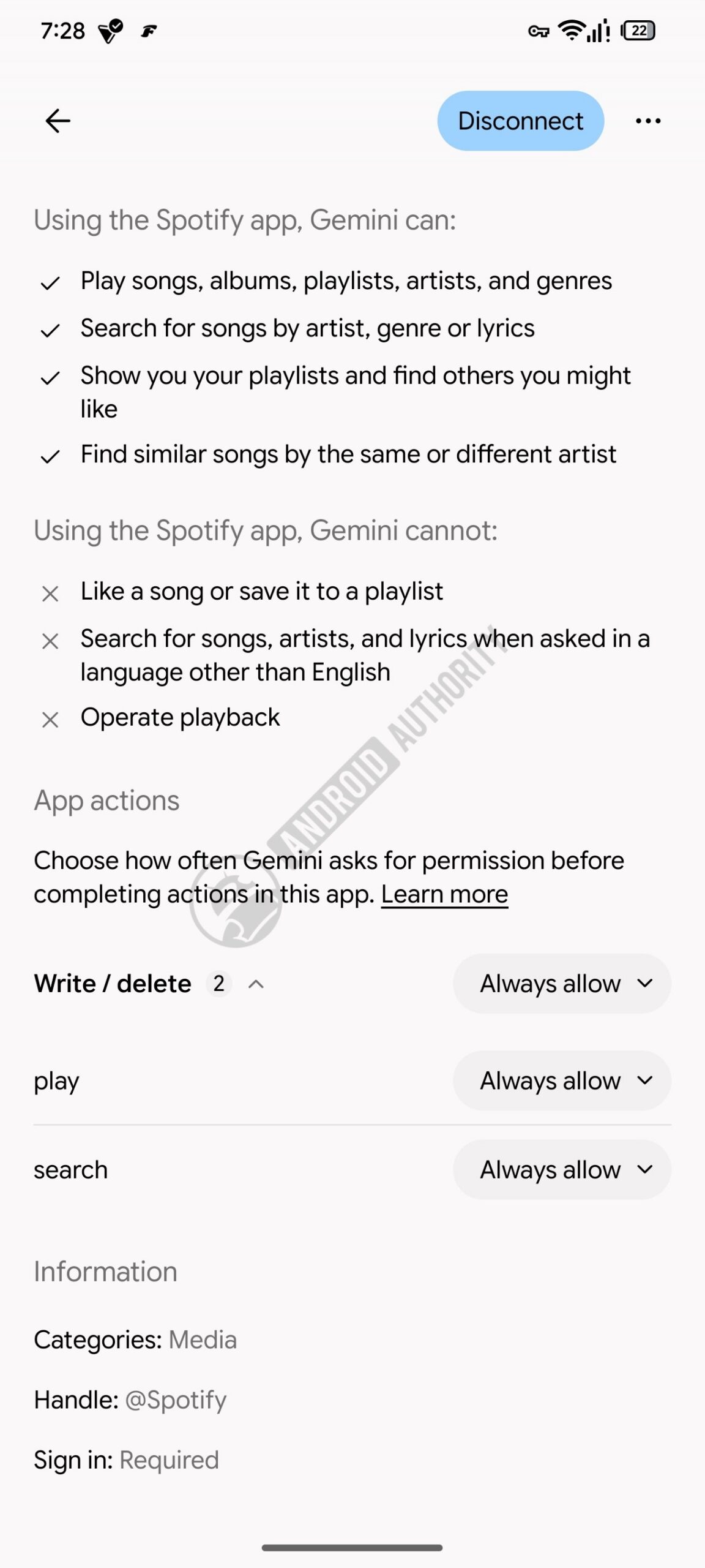 Permissões do Gemini para ações em apps conectados