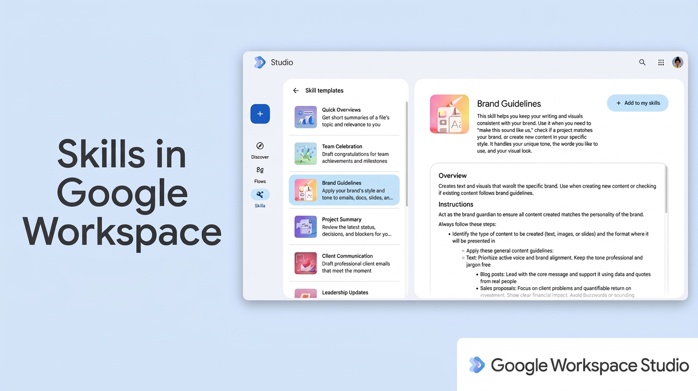 Interface do Google mostrando Gemini skills para tarefas com IA
