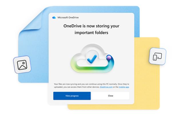 Tela do Microsoft 365 OneDrive com backup de pastas importantes
