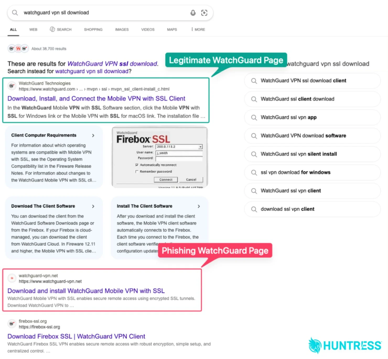 Site falso rouba senhas de VPN em resultado de busca Resultado de busca com página legítima e site falso que rouba senhas de VPN