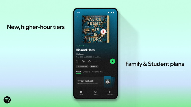 tela do Spotify com novos audiolivros no aplicativo
