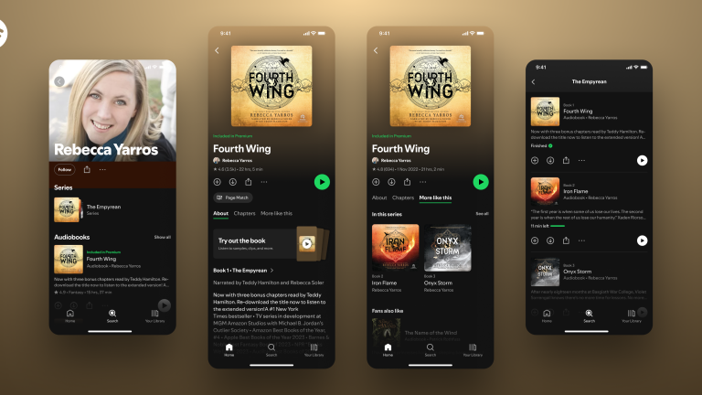 visual de série de audiolivros no Spotify com capas de livros