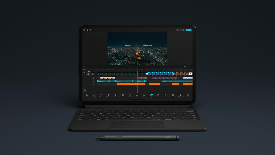 Amazon Alexa Tablet com teclado e Pro Pen Tablet Android com Alexa conectado ao teclado e à caneta