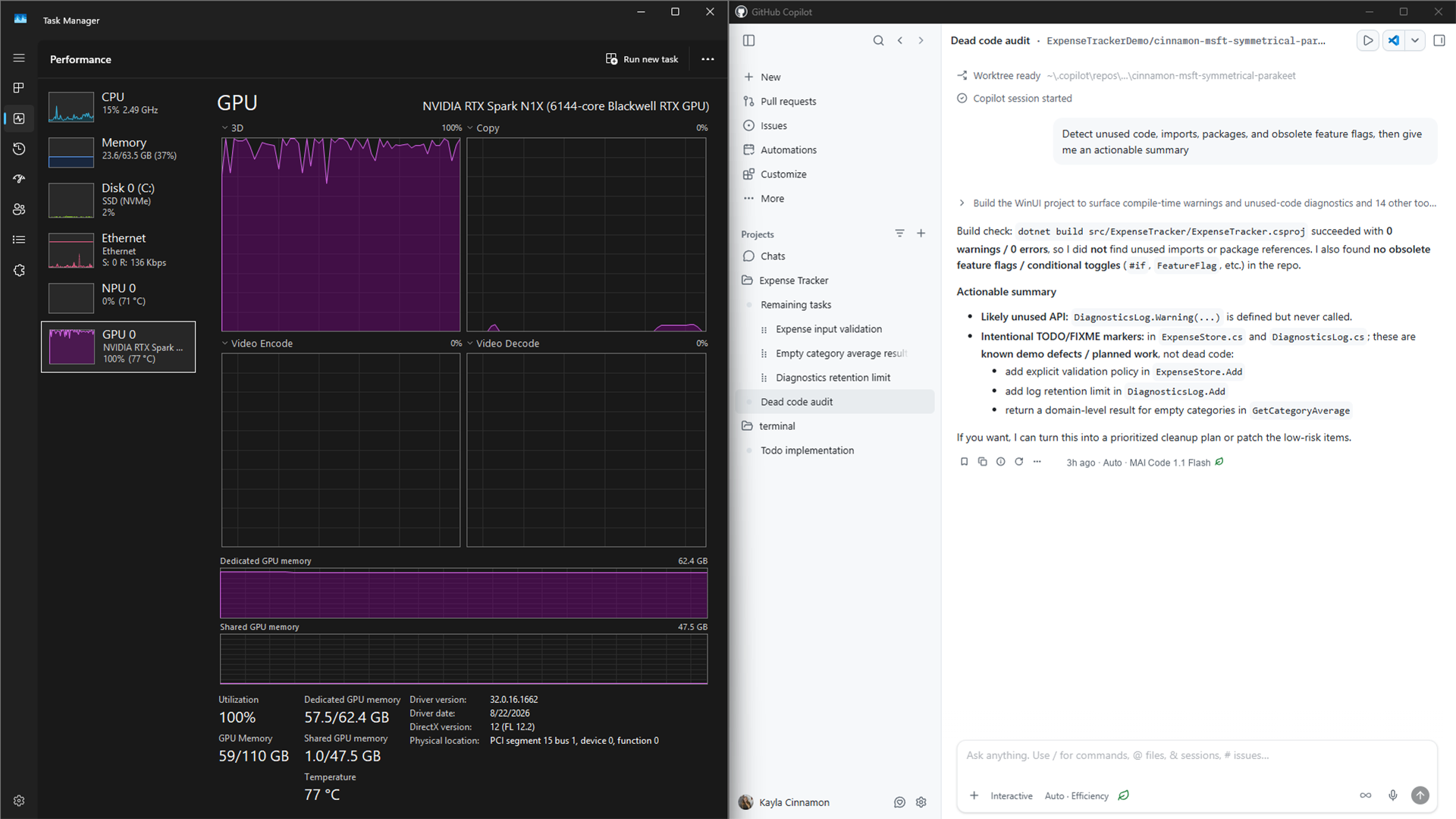 Windows 11 26H2 com modelo local MAI rodando no GitHub Copilot