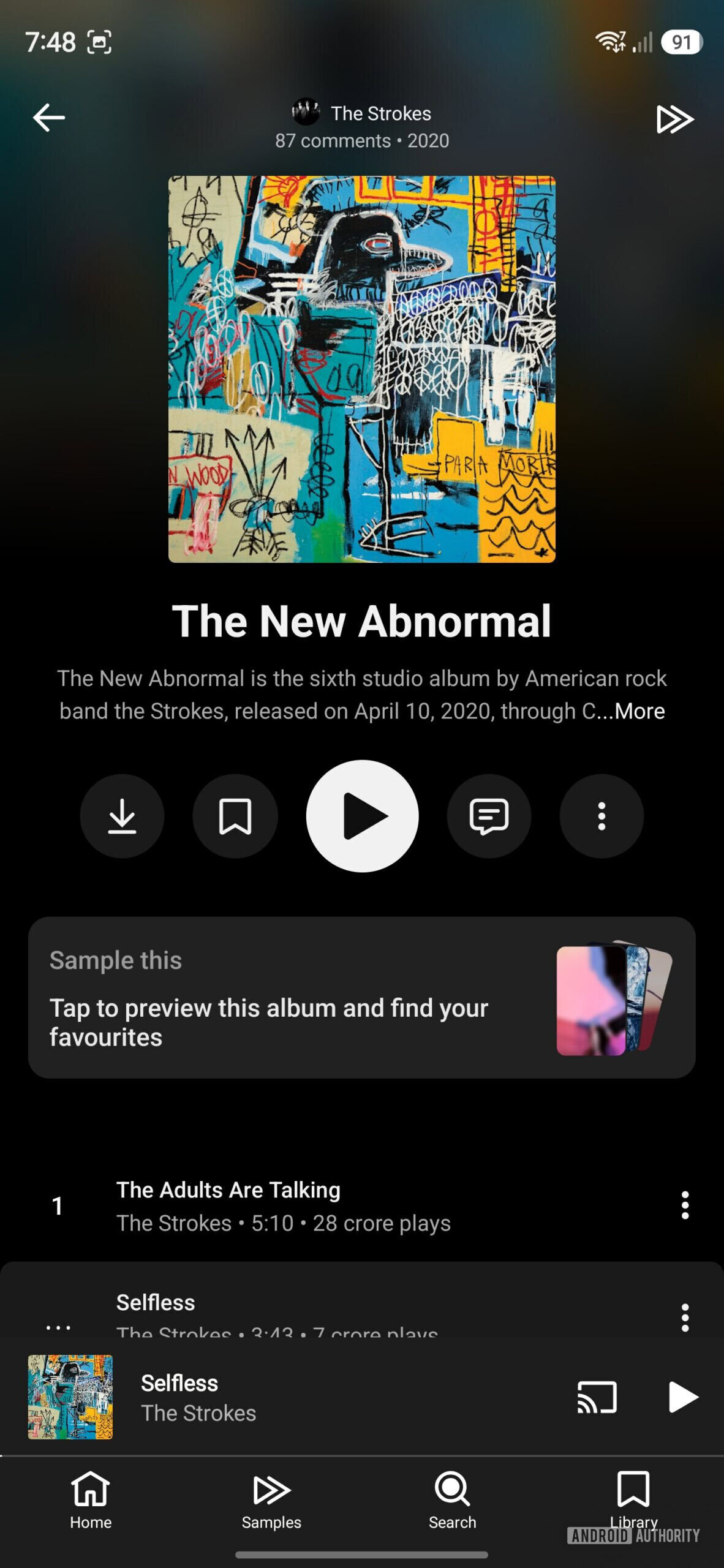 YouTube Music novo design compara tela antiga de álbum no aplicativo